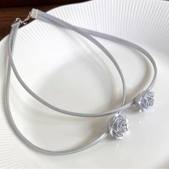 Silver Rose Choker Necklace - Picture 6 of 15